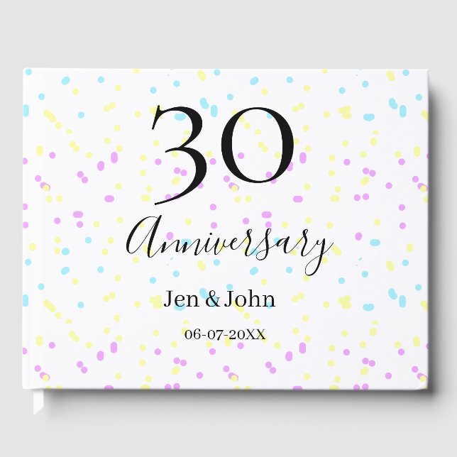 Livro De Visitas Pontos azuis rosa amarelos 30º nome do aniversário (Frente)