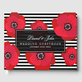 Livro De Visitas Poppies & Stripes - Casamento Preto e Vermelho