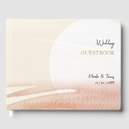 Livro De Visitas Pôr do Sol Bege Coral Rosa Abstrato Aquarela