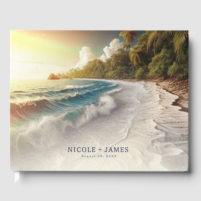 Livro De Visitas Pôr do sol na praia paradisíaca Casamento à beira- (Frente)