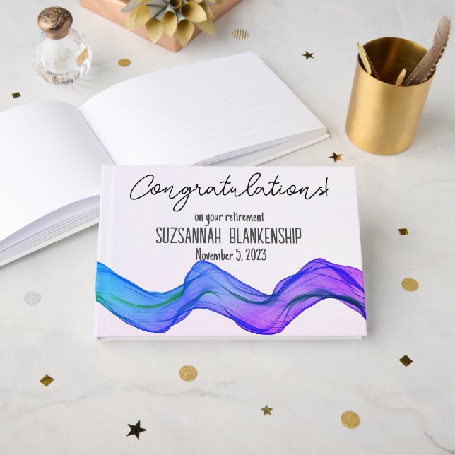 Livro De Visitas Precipitação Feliz Azul Púrpura Aquarela Personali (Frente aberta)