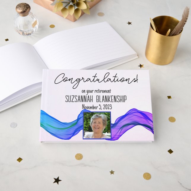 Livro De Visitas Precipitação Feliz Azul Púrpura Aquarela Personali (Frente aberta)