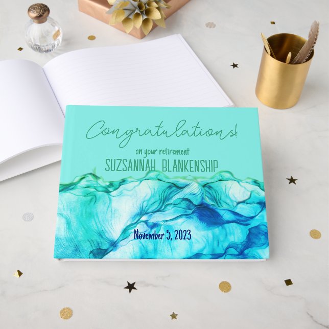 Livro De Visitas Precipitação Feliz Azul Verde Aquarela Personaliza (Frente aberta)