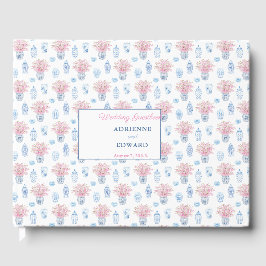 Livro De Visitas Preppy Chinese Jars Marinho Blue and Pink Wedgue G