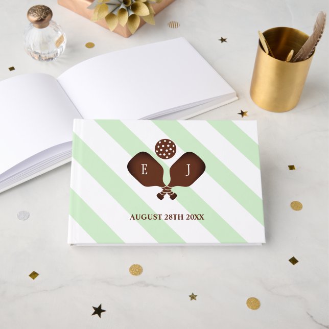 Livro De Visitas Preppy Pickleball Stripes Wedding (Frente aberta)