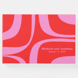 Livro De Visitas Preppy Pink e Red Retro Groove Personalizados