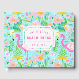 Livro De Visitas Preppy Summer Flamingo | Monograma