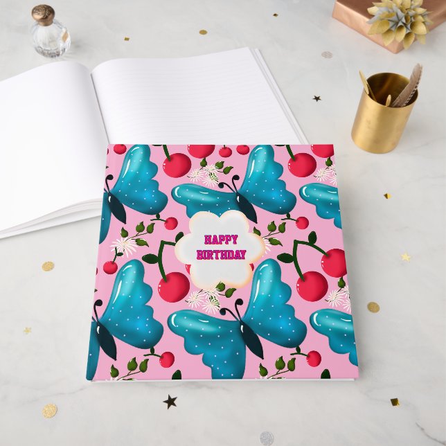 Livro De Visitas Presente personalizado e customizado de borboleta  (Frente aberta)