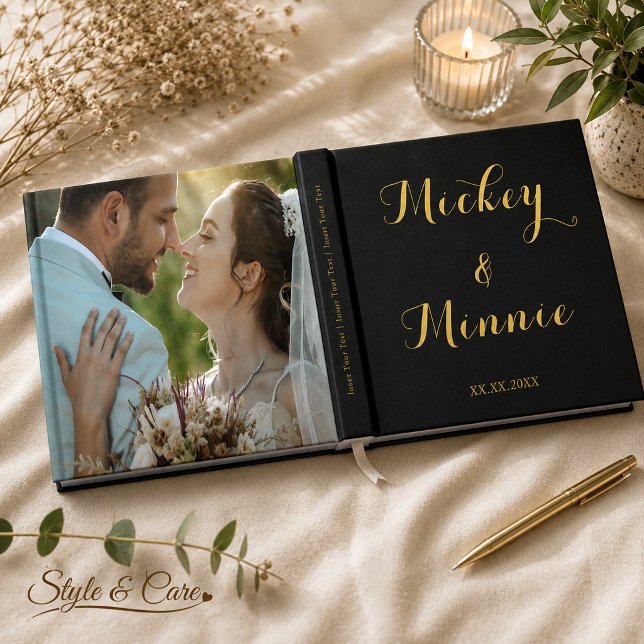 Livro de Visitas Preto Clássico com Texto e Foto P (Classic Black Guest Book with Custom Text & Photo)