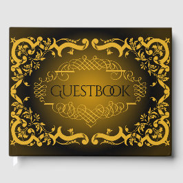 Livro De Visitas Preto e dourado com elementos decorativos