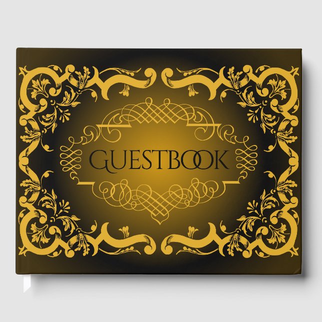 Livro De Visitas Preto e dourado com elementos decorativos (Frente)