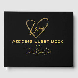 Livro De Visitas Preto Elegante Negro Brilhante Casamento Cardíaco