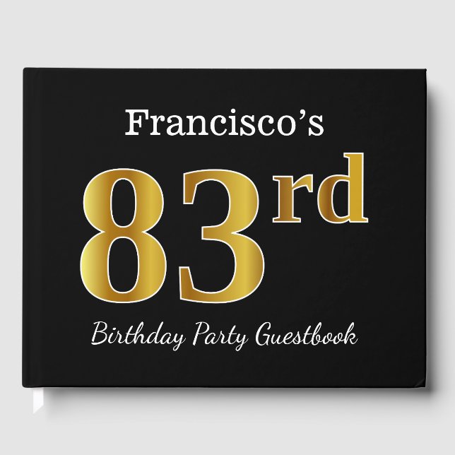 Livro De Visitas Preto, Faux Dourado 83ª Festa de aniversário + Nom (Frente)