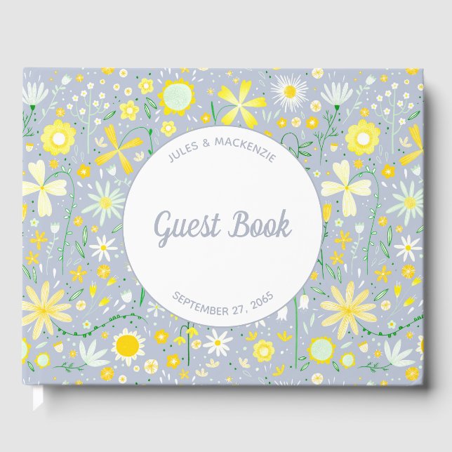 Livro De Visitas Pretty Blue Botanical Wildflower Floral Wedding (Frente)