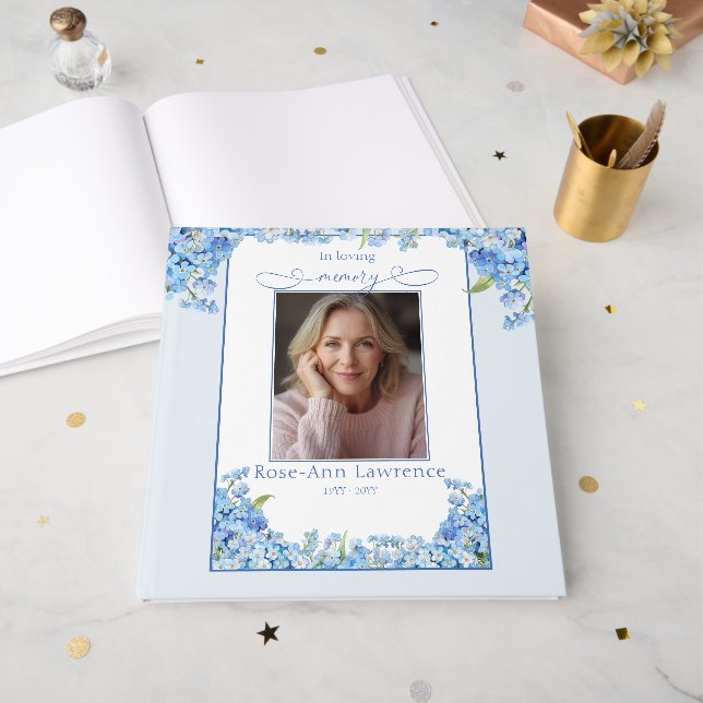 Livro De Visitas Pretty Forget-me-nots In Loving Memory Guest Book (Frente aberta)