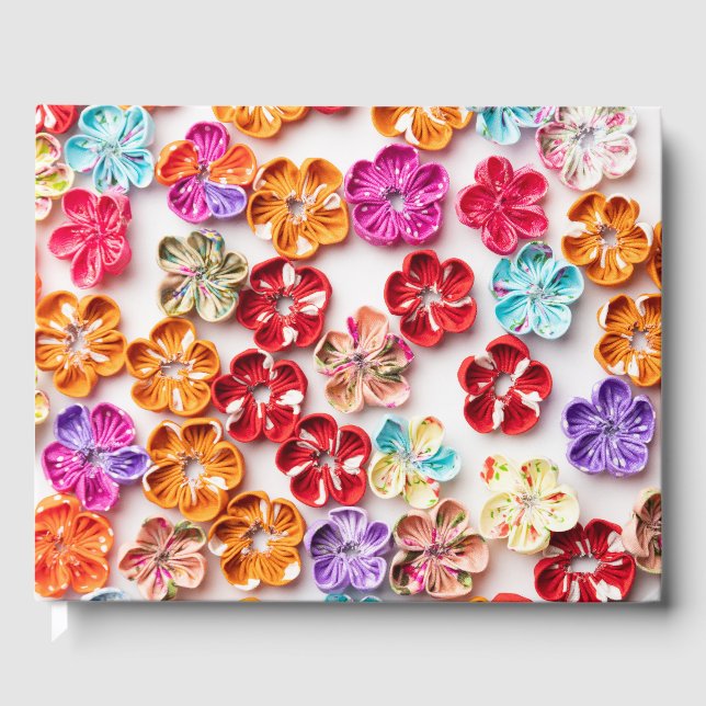 Livro De Visitas Primavera tecido com costura manual Flores multico (Frente)