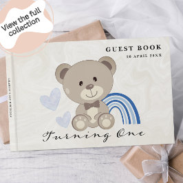 Livro De Visitas Primeiro aniversario do Urso de Teddy Azul