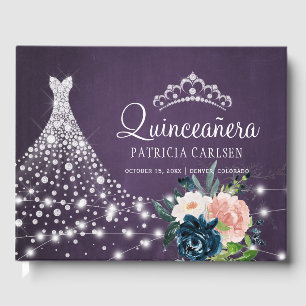 Livro De Visitas Princesa de diamante floral púrpura tiara quincean