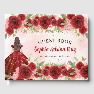 Livro De Visitas Princesa Floral Dourada Vermelha Cinecañera