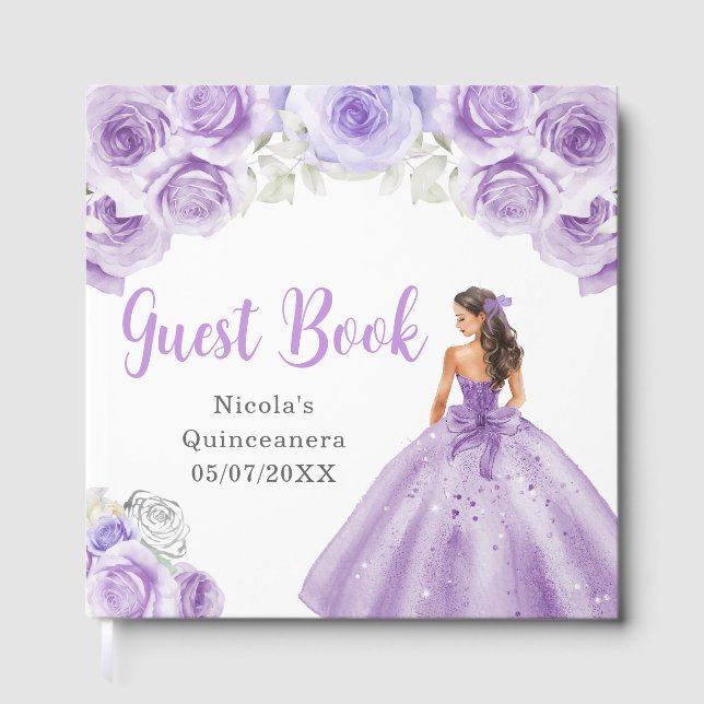 Livro De Visitas Princesa Floral em Vestido de Púrpura Empoeirado Q (Frente)