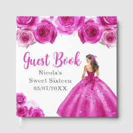 Livro De Visitas Princesa Floral em Vestido Rosa Quente Sweet Sixte