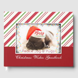 Livro De Visitas Pug festivo no chapéu vermelho do papai noel com