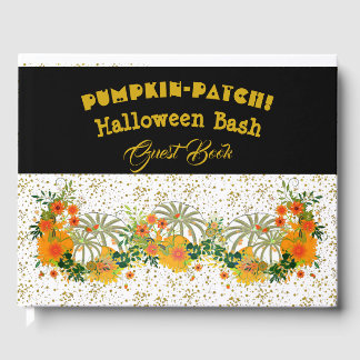 Livro De Visitas Pumpkin Branco Patch Halloween Bash Floral Greener