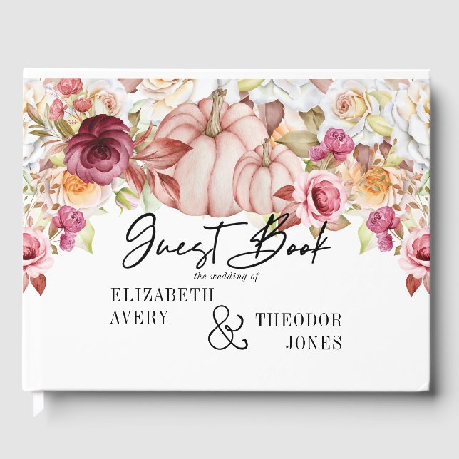 Livro De Visitas Pumpkin de Borgonha Rosa de Outono Personalizado (Frente)