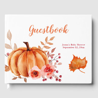 Livro De Visitas Pumpkin Laranja Floral | Chá de fraldas