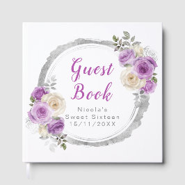 Livro De Visitas Purple and Silver Elegant Flowers Sweet Sixteen