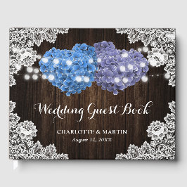Livro De Visitas Purple Blue Rustic Wood Floral Lace Burlap Wedding