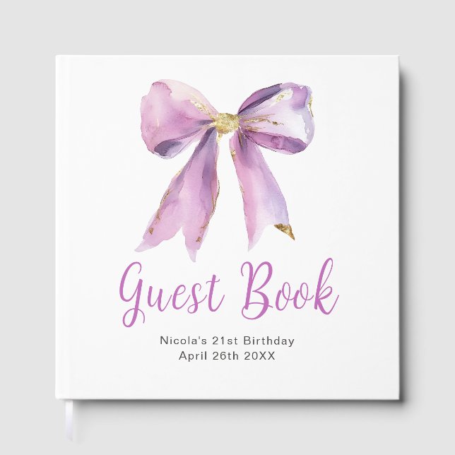 Livro De Visitas Purple Coquette Bow Birthday Party Guest Book (Frente)