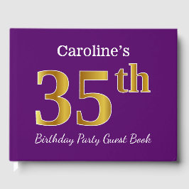 Livro De Visitas Purple, Faux Dourada 35ª Festa de aniversário; Nom