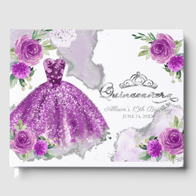 Livro De Visitas Purple Gown Floral Quinceanera (Frente)