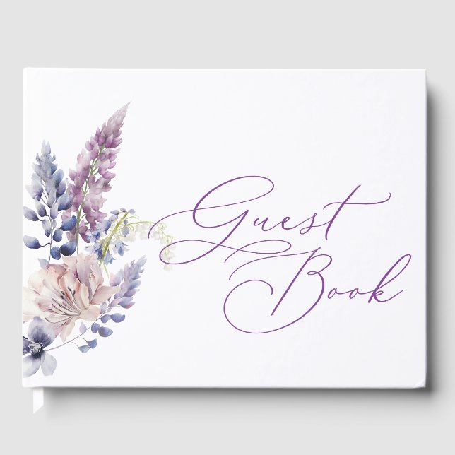 Livro De Visitas Púrpura + Lavanda Floral Guest Book (Frente)
