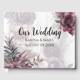 Livro De Visitas Púrpura, rosa e floral marrom elegantes