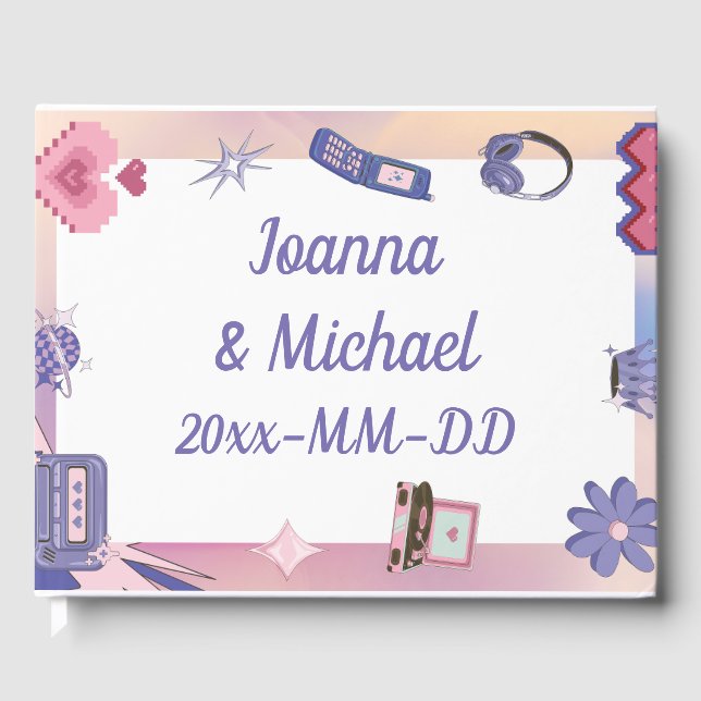 Livro De Visitas Púrpura rosa Y2K 2000s Retro Tech Geek Love Weddin (Frente)