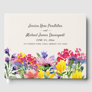 Livro De Visitas Púrpura Watercolor Flores Selvagens Casamento Rox
