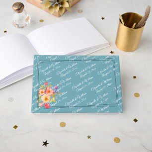 Livro De Visitas Quadro com Rosas, estilo de casamento em azul retr