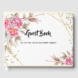 Livro De Visitas Quadro Dourado geométrico Cor-de-rosa