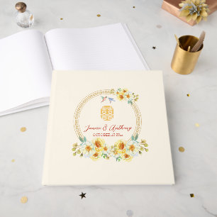Livro De Visitas Quartel de casamento chinês, amarelo pássaro flora