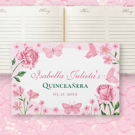 Livro De Visitas Quinceañera 15 Aniversário Cor-de-Rosa-Esbranquiça