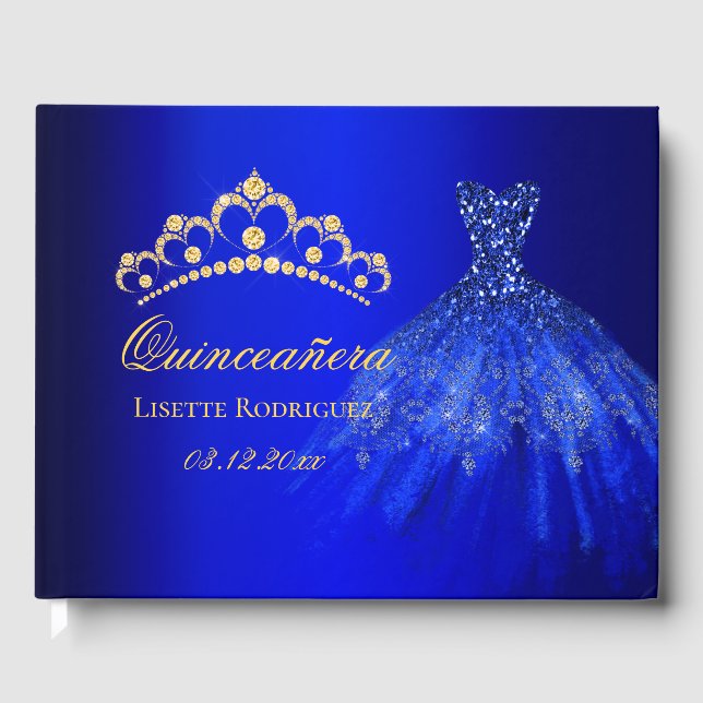Livro De Visitas Quinceanera Azul E Dourada (Frente)