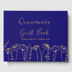 Livro De Visitas Quinceanera Azul Elegante Dourado