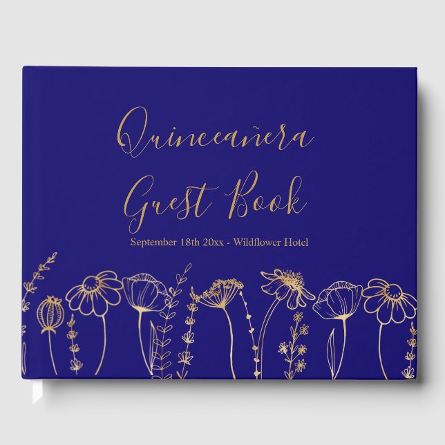Livro De Visitas Quinceanera Azul Elegante Dourado (Frente)