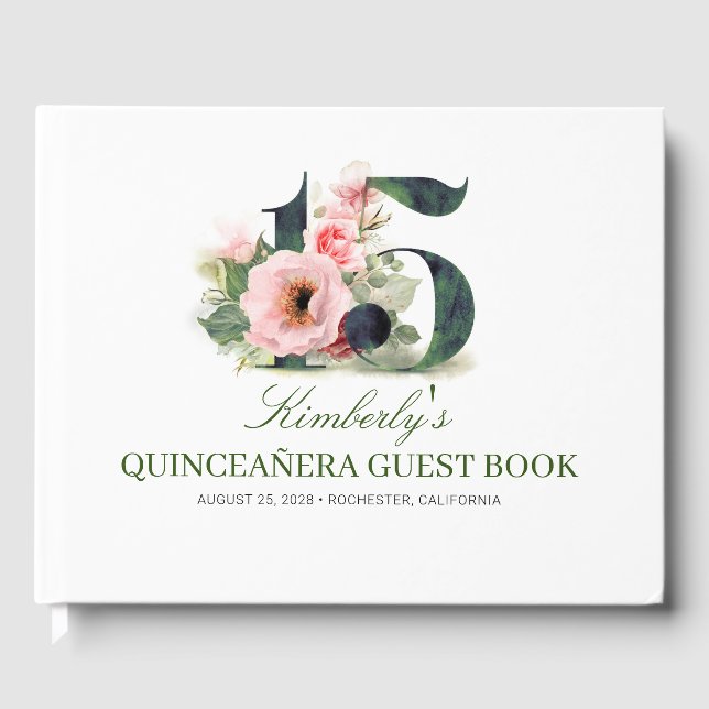 Livro De Visitas Quinceanera Blush Floral Pink (Frente)