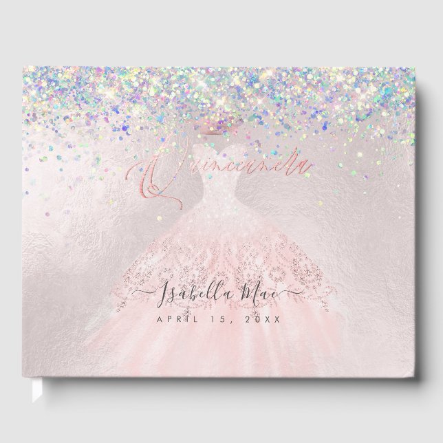 Livro De Visitas Quinceanera Blush Princesa Glitter Gown Confetti (Frente)
