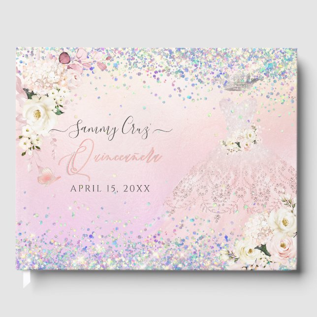 Livro De Visitas Quinceanera Blush Princesa Glitter Gown Confetti G (Frente)