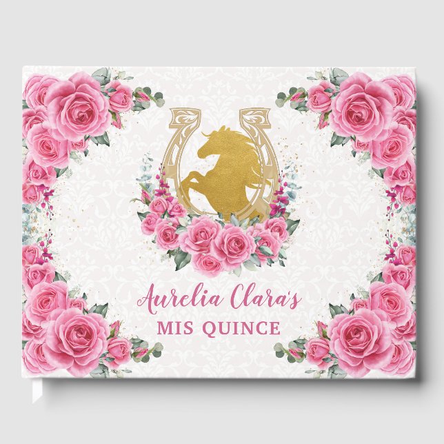 Livro De Visitas QUINCEAÑERA Charro Rosa Rosa Rosa Rosa Rosa Floral (Frente)