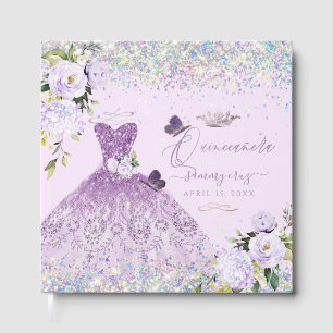 Livro De Visitas Quinceanera Confetes Holográficos Roxo Empoeirado
